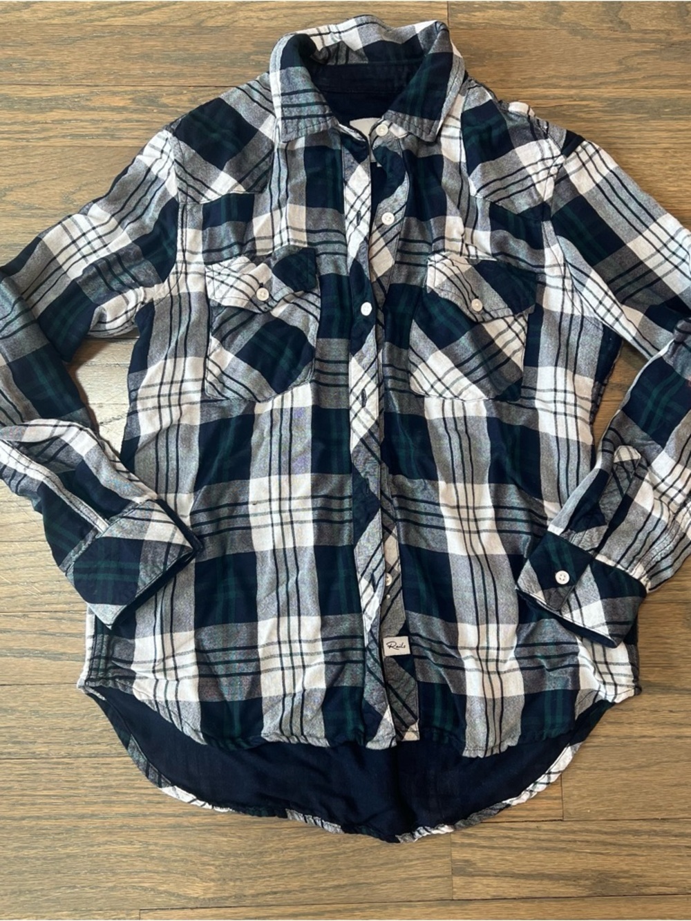 Rails Kendra Flannel Button Down White Navy Forest Long Sleeve XS - Picture 2 of 8
